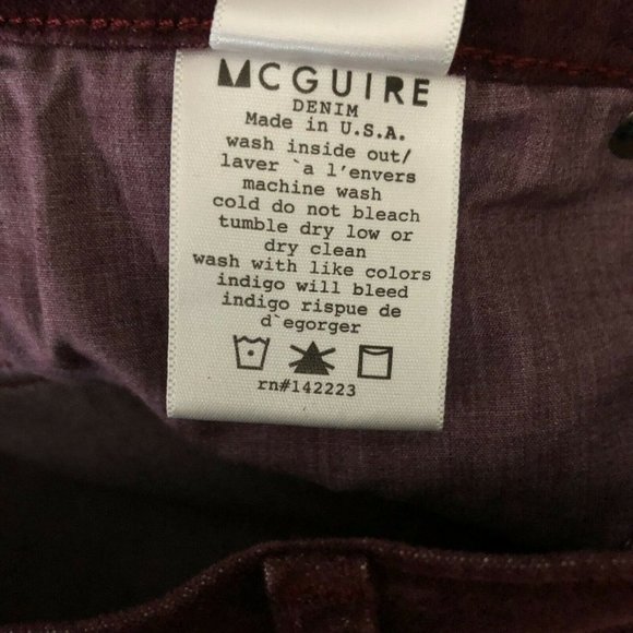McGuire Womens Skinny Pants Velvet Button Fly Stretch Burgundy Size 25 - Picture 5 of 5